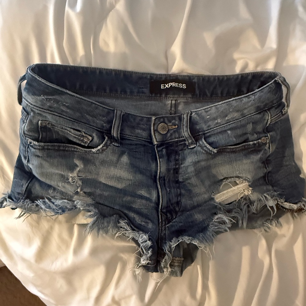 Express Distressed Jean Shorts - Blue